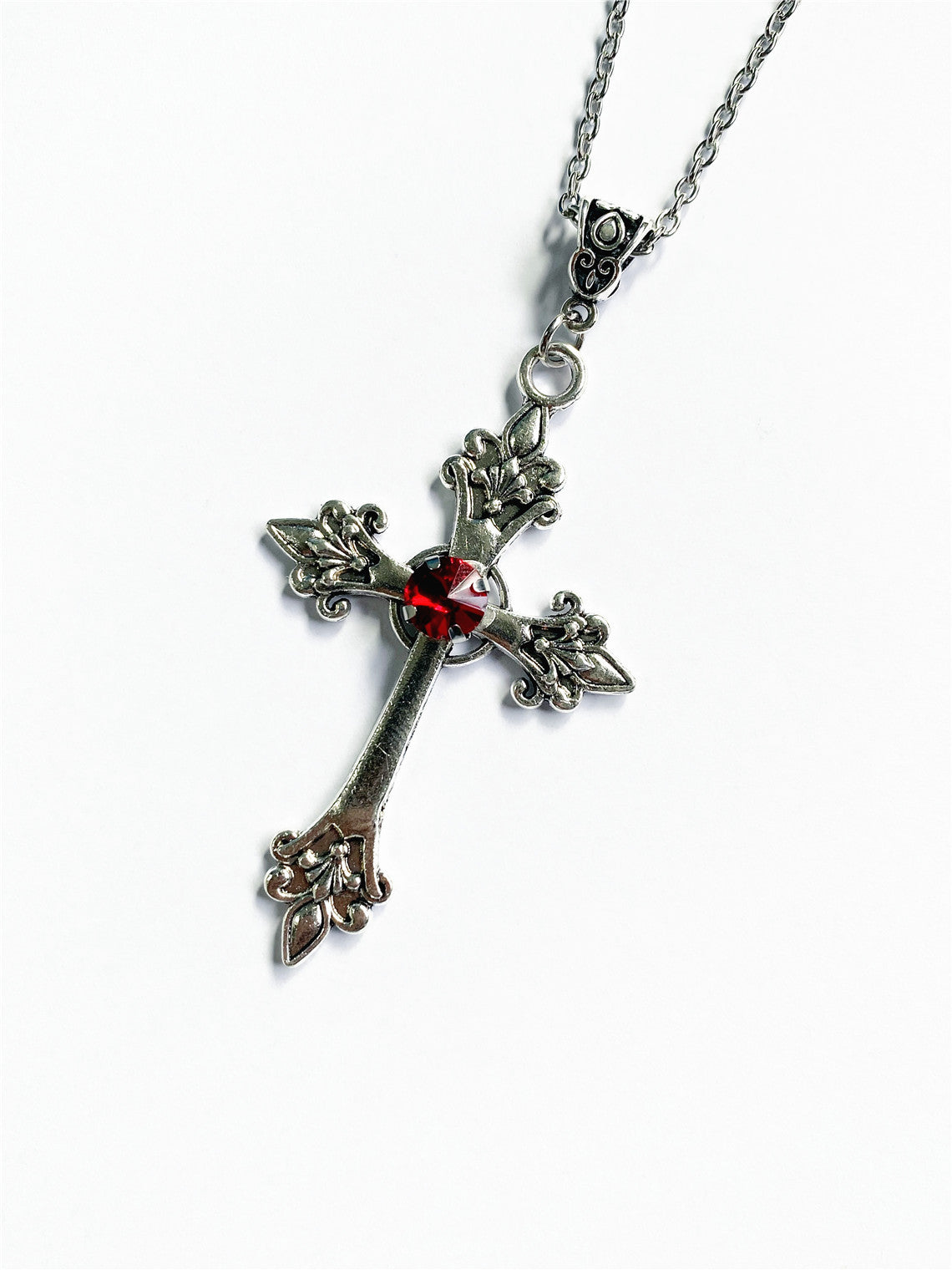 Wholesale  Creative Flower Pattern Cross Diamond Necklace Gothic